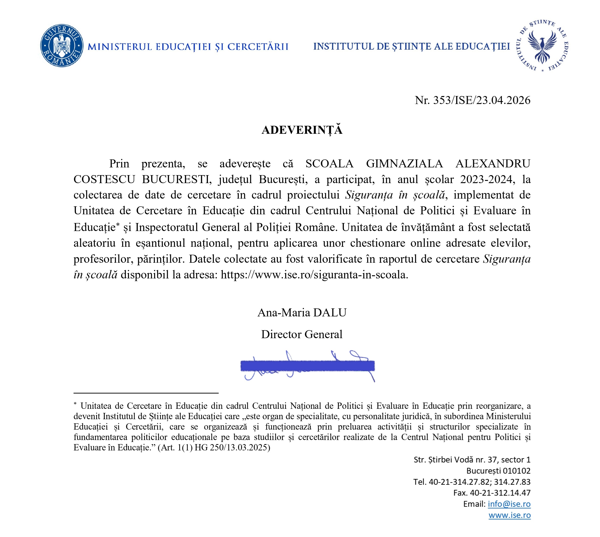 Adeverință oficială